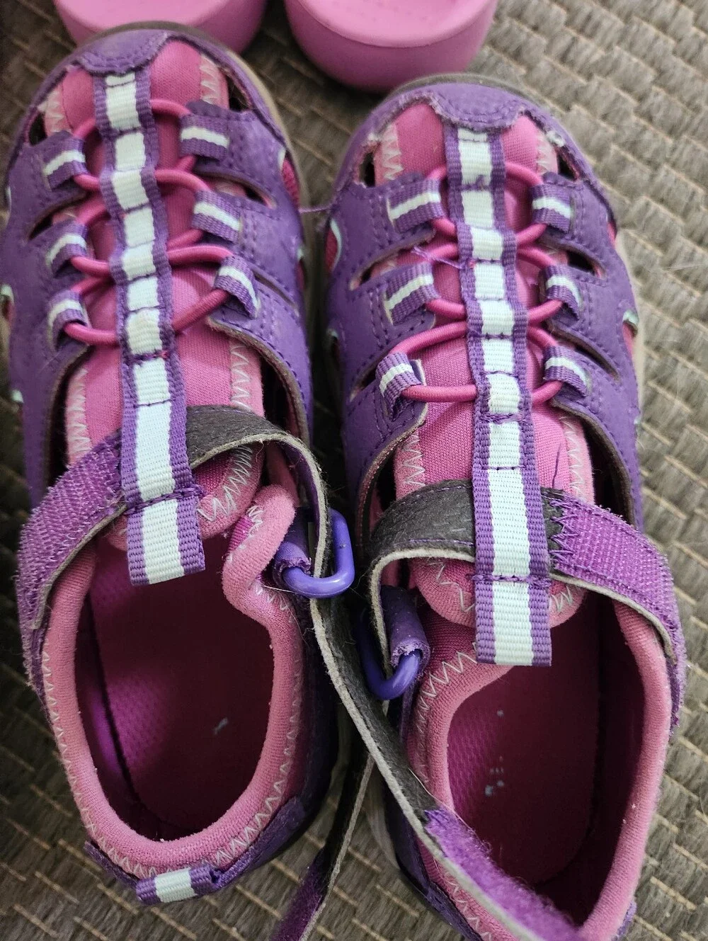 4 Pairs Of Girl's Shoes. Old Navy Sandals, 2 Flats, Merrell Water Shoes Sz 12